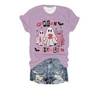 Generisch Unisex Halloween Carnival Festival T-Shirt with Bloody Printed Tops Casual Sports Shirt Halloween Basic Costume Carnival Skull Shirt Blouse Lightweight, Purple-c, S