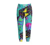 Generisch Unisex Jogging Bottoms in 80s Pattern - Colourful Sweatpants with Retro Graphic | Eye-catching Casual Trousers for Theme Parties and Festivals, Style_d01 Green, 3XL