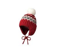 Generisch Unisex Knitted Hat with Ear Flaps and Bobble - Warm Winter Hat in Norwegian Style | Traditional Bobble Hat for Men and Women, style_f05 red, One Size