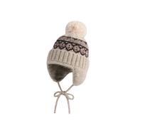 Generisch Unisex Knitted Hat with Ear Flaps and Bobble - Warm Winter Hat in Norwegian Style | Traditional Bobble Hat for Men and Women, style_f01 beige, One Size