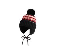 Generisch Unisex Knitted Hat with Ear Flaps and Bobble - Warm Winter Hat in Norwegian Style | Traditional Bobble Hat for Men and Women, style_f02 black, One Size