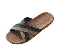Generisch Unisex Linen Mules, Summer Cross Band Slippers, Breathable Slippers, Open Toe Casual Shoes, Comfortable Non-Slip Slippers, Fashionable Beach and Living Room Shoes, gray, 9 UK