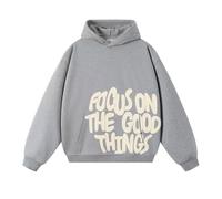 Generisch Unisex Oversize Hoodie with Positive Statement Saying - Casual Hoodie in Streetwear Style | Comfortable Pullover with Focus on The Good Things Print, Style_b02 Gray, XXL