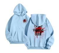 Generisch Unisex Partner Hoodie with 'I'm Okay, It's Not My Blood' Saying - Funny Halloween Jumper with Blood Splash Graphic | Funny Couple Outfit, style_t01 blue, S