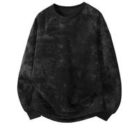 Generisch Unisex Pullover in Washed Out Look - Long Sleeve Sweatshirt with Acid Wash Effect | Casual Oversized Top in Vintage Style, style_b01 black, XXL
