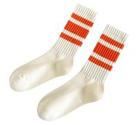 Generisch Unisex Retro Sports Socks with Stripe Pattern - Classic Tennis Socks in 70s Style | Comfortable Cotton Socks for Sports and Leisure, style_o01 orange, One Size