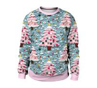 Generisch Unisex Sweatshirt with 3D Christmas Tree Print - Funny Jumper in Pastel Look Festive Long Sleeve Shirt for Advent Season, style_n01 pink, S