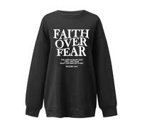 Generisch Unisex Sweatshirt with 'Faith Over Fear' Print - Jumper with Christian Statement and Bible Verse | Faith Based Pullover, style_q01 black, XXL