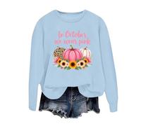 Generisch Unisex Sweatshirt with October Statement - Pink Pumpkin and Sunflower Motif Pullover | Autumn Top to Support Breast Cancer Month, style_w11 blue, XL