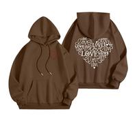 Generisch Unisex Valentine's Day Print Hoodie Casual Loose Top Hooded Jacket Black Women, brown, XL