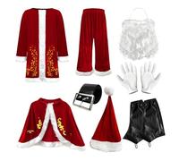 Generisch Unisex Winter Festival Santa Claus Costume, Christmas Costume, Adult Bearded Man, Stage Costume, Golden Velvet Piece Set (Red, XXXXL)