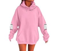 Generisch Unisex Winter Letter Print Long Sleeve Fleece Sweatshirt with Pocket Hooded Jackets, Pink-d, XL