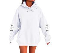 Generisch Unisex Winter Letter Print Long Sleeve Fleece Sweatshirt with Pocket Hooded Jackets, White-d, XL
