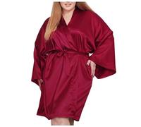 Generisch V Vaborous Women's Plus Size Satin Bathrobes Plus Size Silky Kimonos Bathrobes Sleepwear Short, red, 4XL