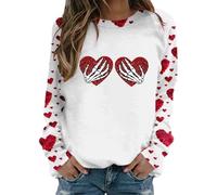 Generisch Valentine's Day Casual Printed Crew Neck Long Sleeve Sweatshirt for Women Fleece Women, White, M
