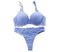 Generisch Valentine's Day Lingerie Bass Padded Lace Bra Push Women's Knicker Underwear for Women Set Lingerie Patent Men, blue, 42C