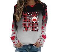 Generisch Valentine's Day Women's Casual Printed Long Sleeve Sweatshirt with Crew Neck Fluffy Pullover Women, gray, XL