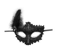 Generisch Venetian Mask with Side Feather for Women, Eye Mask with Fabric Pattern, Decorative Border and Rhinestones, Retro Elegant Lace Masquerade, Half Mask, Cosplay Accessories, Carnival Costumes