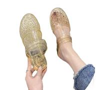 Generisch Versatile Crystal Toe Ring Sandals for Jelly Pools Two Ways Openwork Design Ladies Airy Summer Shoes for Leisure Beach, gold, 8 UK