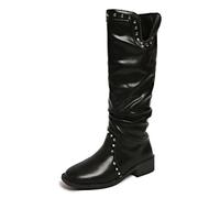 Generisch Versatile high calf boots for women, western cowboy boots, winter long boots with heel, non-slip sole for cool days, black, 5 UK