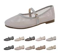 Generisch Versatile summer ballerinas summer, lightweight mesh shoes with straps, flat beach shoes, hollow work barefoot shoes, slippers, flat, non-slip, lightweight for daily walks, Light Ash, 2/2.5