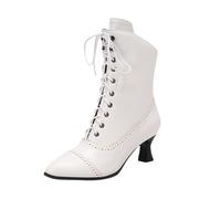 Generisch Victorian Boots for Women Vintage Boots Renaissance Ankle Boots Chunky Low Heel Lace Up Witches Women's Boots Knight Boots Classic Slip On Boots For Work Leisure, White, 7 UK