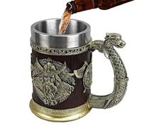 Generisch Viking Beer Mug - 600ml Stainless Steel Beer Mug, Viking Whiskey Barrel Mug | Viking Dragon Boat Design Gothic Drinking Cup, Antique Beer Mug for Men, Party Decoration