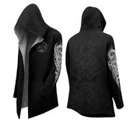 Generisch Viking Cosplay Capes Medium Length Hoodie Nordic Myth Cool Men's Biker Jacket Spring Autumn Coat Medieval Gothic Punk Hoodie, black, 4XL
