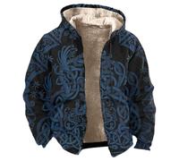 Generisch Viking Hoodie Men's Thick Fleece Zip-Up Jacket, Streetwear Style with Nordic Mythology Print, Warm Winter Sweatshirt with Long Sleeves, Viking Clothing for Cosplay and Motorcycle, blue, 4XL