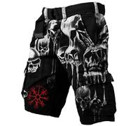 Generisch Viking Shorts Cargo Trousers Men's Short Nordic Mythology Shorts Medieval Hiking Shorts Tactical Work Shorts 3D Print Swimming Trunks Myth Odin Travel Hiking Pants Short, red, 3XL