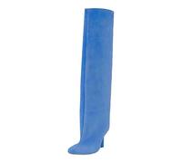 Generisch Vintage Long Shaft Western Boots for Women Knee-High Suede Boots Waterproof Transition Boots Cowboy Boots Stiletto Heel Knee High Boots for Outdoor Party, blue, 10 UK