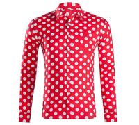 Generisch Vintage Long Sleeve Shirt Men's Shirt with Polka Dot Print Spring Summer Turn-Down Collar Lightweight Smooth Shirt Relaxed Holiday Summer Shirt Regular Fit Casual Shirt with Button Placket