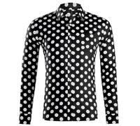 Generisch Vintage Long Sleeve Shirt Men's Shirt with Polka Dot Print Spring Summer Turn-Down Collar Lightweight Smooth Shirt Relaxed Holiday Summer Shirt Regular Fit Casual Shirt with Button Placket