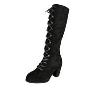 Generisch Vintage Medieval Boots with High Heels, Women's Boots, Renaissance, Medieval Cosplay Boots, Retro High Knee-Length Lace-Up Boots, Festival Shoes for Cosplay, black, 4 UK