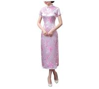 Generisch Vintage Women's Short Sleeve Mock Turtle Neck Bodycon Tank Short Party Dress Chinese Tang Cheongsam Performance Cheongsam Dress Long Cheongsam Elegant Dress Women, pink, M
