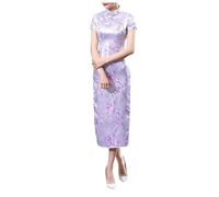 Generisch Vintage Women's Short Sleeve Mock Turtle Neck Bodycon Tank Short Party Dress Chinese Tang Cheongsam Performance Cheongsam Dress Long Cheongsam Elegant Dress Women, purple, M