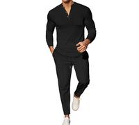 Generisch Waffle Leisure Suit Men's Set Y2K Oversized Tracksuit Jogging Suit Lightweight Leisure Suit Breathable Windproof Golf Suit Trousers and Long Sleeve Shirts with Buttons Elegance Business
