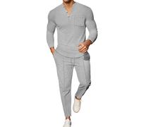 Generisch Waffle Leisure Suit Men's Set Y2K Oversized Tracksuit Jogging Suit Lightweight Leisure Suit Breathable Windproof Golf Suit Trousers and Long Sleeve Shirts with Buttons Elegance Business
