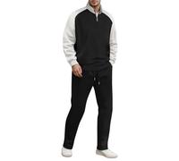 Generisch Waffle Sports Suit Men's Set Y2K Oversized Tracksuit Cotton Tracksuit Waterproof Windproof Jogging Suit Business Outfits Breathable Leisure Suit Trousers and Sweatshirt with 1/4 Zip, White