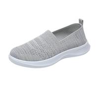 Generisch Walking shoes women's black, casual shoes, women's trainers, plain non-slip platform, slip-on, breathable, casual, soft, flat, mouth, round shoes, running shoes, gray, 4 UK