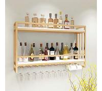 Generisch Wall Mounted Wine Glass Holder, 2 Layer Shelf with Iron Bottle Holder and Dividers for Bar, Wine Cellar, Kitchen and Home Decoration