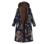 Generisch Warm Coat Jacket Floral Print Coat Warm Hoodie Soft Coat Long Sleeve Zip Jacket Top Glitter, navy, 3XL
