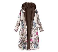 Generisch Warm Coat Jacket Floral Print Coat Warm Hoodie Soft Coat Long Sleeve Zip Jacket Top Glitter, Hot Pink, XXL