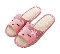 Generisch Warm Slippers Slippers, Non-Slip Cotton and Linen, for Indoor Use, Open Toe, Breathable Shoes for the Bedroom, pink, 4 UK