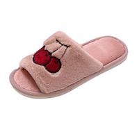 Generisch Warm Slippers Women's Winter Plush Slippers Closed Heart-Shaped Slippers Non-Slip Comfortable Lightweight Unisex Felt Slippers House Outdoor, Watermelon Red, 8 UK