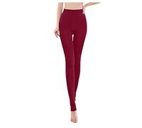 Generisch Warm Tights for Women Thickened Stretchy Silky Plain Seamless Fleece Lined Thermal Tights, Wine Red, 3XL