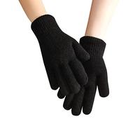 Generisch Warm Women's Winter Gloves Double Thick Knitting Wool in Simple Fashion Design (Black, One Size)