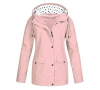 Generisch Wax Coat Women's Waterproof Rain Jacket with Hood Lightweight Long Sleeve Wind Jacket Zip Drawstring Raincoat with Pockets Cuddly Winter Jacket Women, pink, M