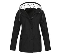 Generisch Wax Coat Women's Waterproof Rain Jacket with Hood Lightweight Long Sleeve Wind Jacket Zip Drawstring Raincoat with Pockets Cuddly Winter Jacket Women, black, M