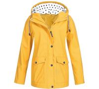 Generisch Wax Coat Women's Waterproof Rain Jacket with Hood Lightweight Long Sleeve Wind Jacket Zip Drawstring Raincoat with Pockets Cuddly Winter Jacket Women, yellow, M